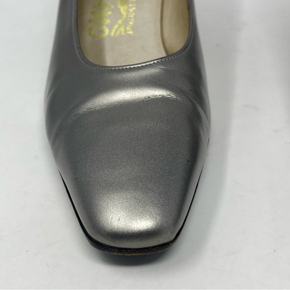 Salvatore Ferragamo Pumps Womens 6 B Metallic Silver Gray Leather Heels Vintage - Picture 6 of 16